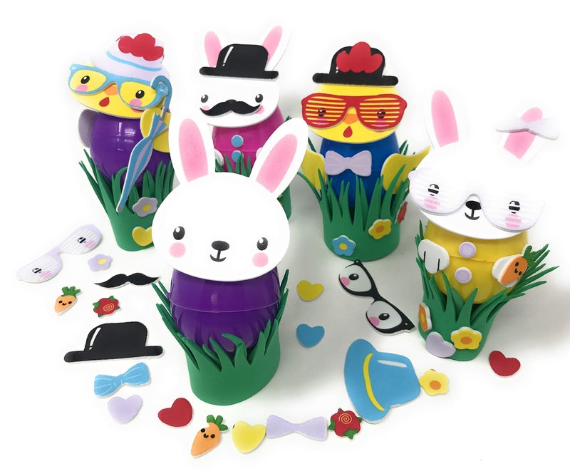 Funiverse Bulk Family Pack 18 Sets of Easter Egg Decorating Foam Kids Craft Kits (Easter Eggs Not Included) - Over 700 Pieces of No Mess. No Stains - Image 1